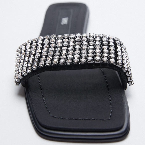 Zara BEADED JEWED FLAT SLIDES SANDALS SPARKLY NEW - Picture 4 of 5